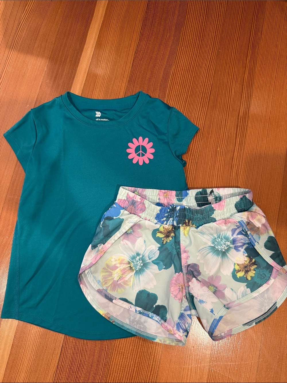 all in motion Teal Top with Floral Pastel Shorts